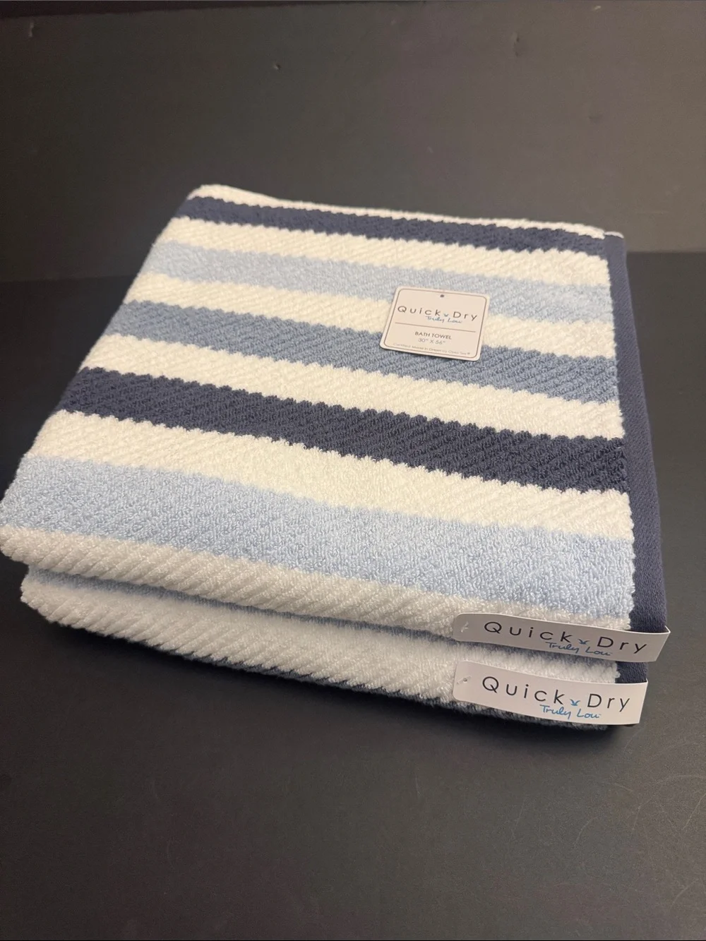 2pc TRULY LOU Quick Dry 100% Cotton Stripe Bath Towel Set - Persian Blue